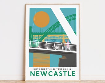 Have the Tyne of your life in Newcastle // Art Print A3 & A4 | Print | Travel Poster | Bridges | Wall Art | North East | Gateshead