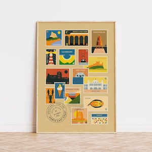 Nordostküste Briefmarkensammlung | DIN A3 | DIN A4 | Ungerahmt | Eisenbahn Poster | Meer | Nord Osten | Leuchtturm