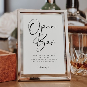 Open Bar Wedding Sign, Open Bar Sign Editable Template, Modern Minimalist Wedding Signage - Alfreda
