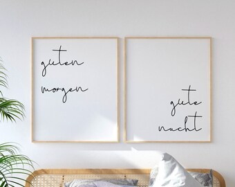 Guten Morgen Gute Nacht, Printable Wall Art, German Prints, Above Bed Decor, Set Of 2 Prints