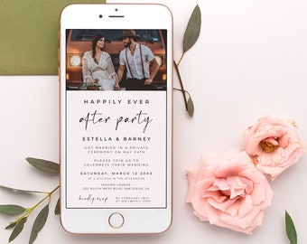 Wedding after party electronic invite with photo, Happily ever after party, Editable template, Elopement reception - ALFREDA