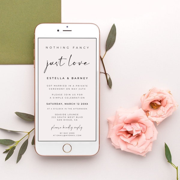 Nothing fancy just love electronic invite, Elopement reception phone invitation, Casual wedding elopement party - ALFREDA