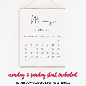 May 2026 Printable Calendar, Pregnancy Calendar Digital Download, Baby Announcement May Calendar
