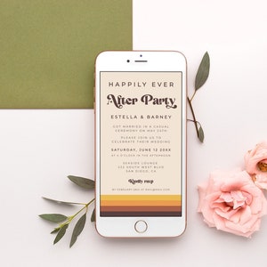 Happily Ever After Party, Phone Invitation, Mid Century Modern, Elopement Reception, Electronic Invite - Esme