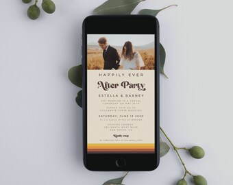 Happily Ever After Party, Elopement Invitation, Electronic Invite, Retro Groovy Phone Invitation - Esme