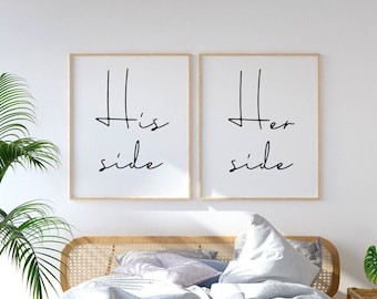 His Side Her Side, Printable Art Set, Above Bed Signs, Master Bedroom, Set Of Two Prints, Her Side His Side