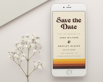 Electronic Save The Date, Save The Date Phone Template, Retro Groovy Editable Template - Esme