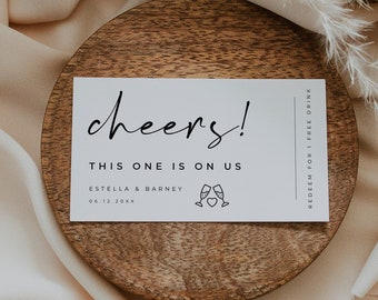 Modèle de ticket pour un verre de mariage, ticket pour un verre gratuit, bon pour une boisson gratuite, billets imprimables minimalistes modernes - Alfreda