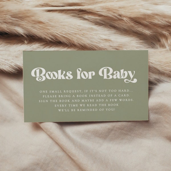 Books For Baby Card, Editable Template, Sage Green Book Request Card, Bring A Book Card - Corliss