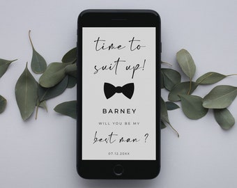 Best man proposal digital template, Will you be my groomsman proposal phone evite, Time to suit up - ALFREDA