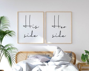 His Side Her Side, Printable Art Set, Above Bed Signs, Master Bedroom, Set Of Two Prints, Her Side His Side