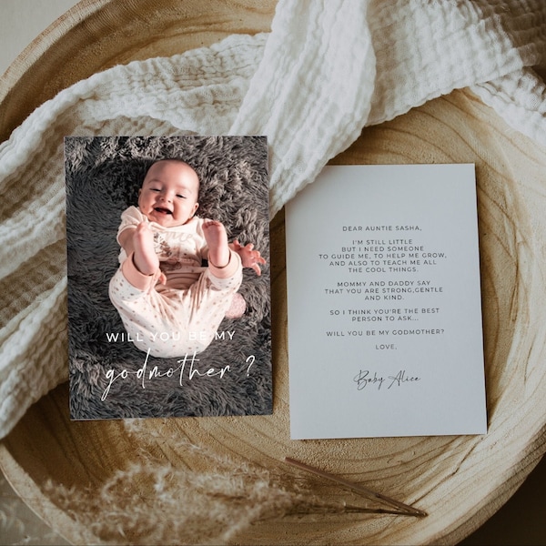 Godmother proposal photo card template, Will you be my godfather printable card, Godparents proposal fully editable PDF