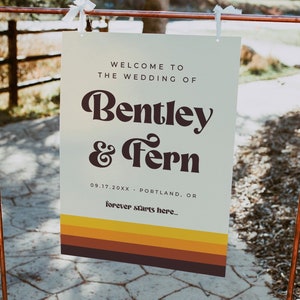 Retro Wedding Welcome Sign, Mid Century Modern Wedding Signage, Welcome To Our Wedding - Esme