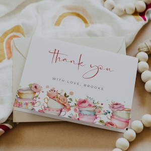Carte de remerciement Tea Party, remerciement pour la douche nuptiale, modèle modifiable de carte imprimable