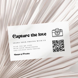 Tarjeta "Captura el Amor", Tarjetas Imprimibles para Compartir el Amor, Tarjeta con Código QR, Papelería Retro Sencilla para Bodas - Selby