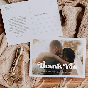 Carte postale de remerciement de mariage, carte imprimable, carte de remerciement photo de mariage rétro - Tilly