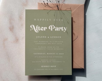Sage green happily ever after party invitation template, Elopement party, Wedding reception printable invite - CORLISS