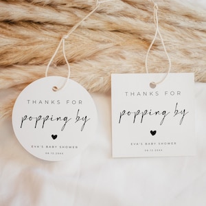 Bedankt voor het langskomen van tags, bewerkbare sjabloon babyshower-tags, moderne minimalistische gunsttags voor popcorn - Alfreda