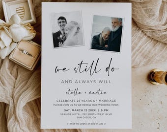 Vow Renewal Invitation, We Still Do And Always Will, Now And Then Printable Photo Card, ALFREDA