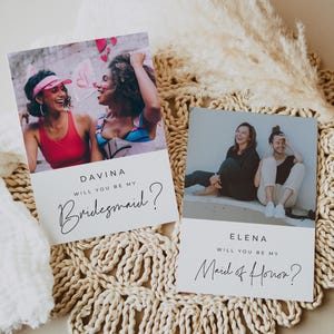 Modelo de cartão de pedido de casamento para madrinha, cartão "Quer ser minha madrinha?", cartão com foto para impressão