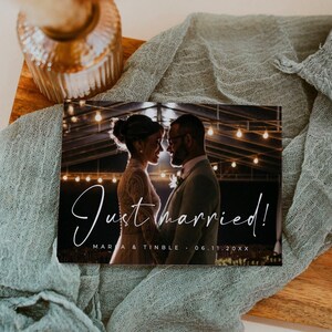 Just married photo card template, Wedding announcement printable card, We got married editable pdf - Alfreda Collection