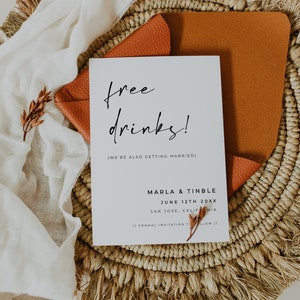 Free Drinks Save The Date, Lustig Save The Date, Hochzeitsankündigung, druckbare Karte - Alfreda