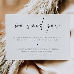 We Said Yes-kaart afdrukbare moderne minimalistische huwelijksaankondiging bewerkbare sjabloon - Alfreda