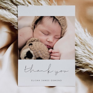 Carte de remerciement pour baby shower, carte photo minimaliste moderne, carte imprimable non sexiste