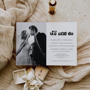 Plantilla de invitación de renovación de votos We Still Do, tarjetas fotográficas simples de renovación de votos de boda retro - Selby