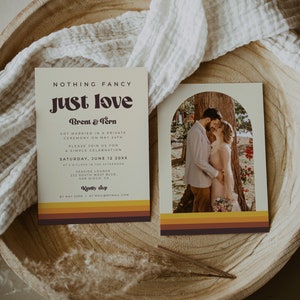 Nothing Fancy Just Love, Elopement Reception Invitation, Retro Groovy Reception Invitation - Esme