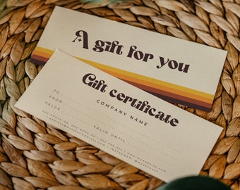 Gift Certificate Template Printable, Retro Groovy Gift Card Template, Gift Voucher Editable Template, Printable Gift Card - Esme