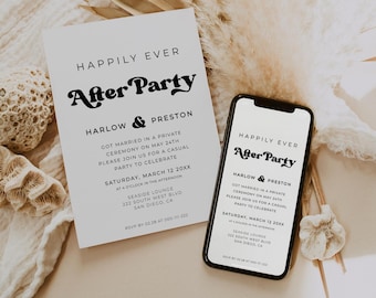 Happily Ever After Party Invite, Retro Elopement Invitation, Phone & Printable Card, TILLY