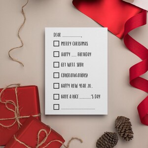 Tick Box Multi Occasion Printable Card, Funny Greeting Cards For Christmas, New Year, Birthday, Valentine's Day