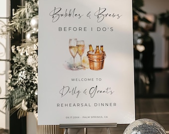 Bubbles And Brews Before I Do's, Rehearsal Dinner Welcome Sign, Template, ALFREDA