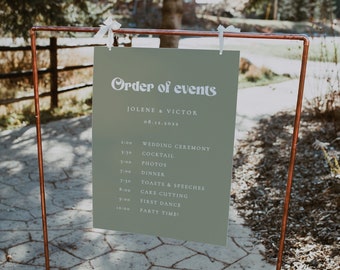 Order Of Events Sign, Sage Green Editable Template, Wedding Timeline, Wedding Schedule, Order Of The Day Sign Printable - Corliss