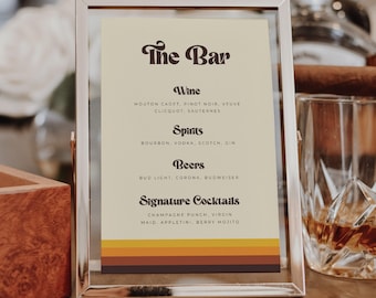 Bar Menu Template, Editable Template, Bar Sign Template, Drinks Menu Sign, Retro Wedding Suite - Esme