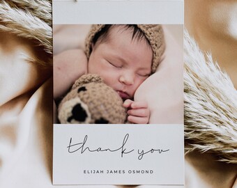 Baby Shower Thank You Photo Card, Modern Minimalist Gender Neutral Printable Card