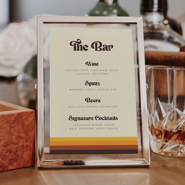 Bar Menu Template, Editable Template, Bar Sign Template, Drinks Menu Sign, Retro Wedding Suite - Esme