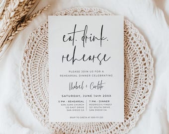 Eat Drink Rehearse, Rehearsal Dinner Invitation, Phone & Printable Card Template, FAY