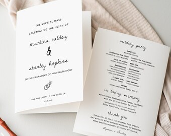 Catholic Wedding Program Template, Cute Whimsical Order Of Service Folded Template, PIA