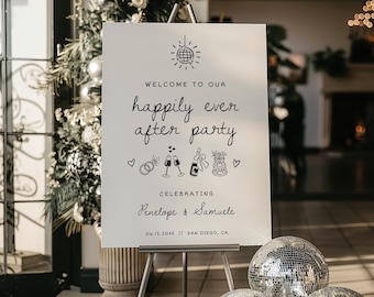 Happily Ever After Party Sign, Wedding Reception Welcome Sign, Whimsical Elopement Template, PIA