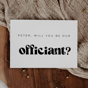 Officiant voorstelkaart, eenvoudig retro voorstelsjabloon, wil je met ons trouwen bewerkbare sjabloon - Selby
