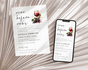 Vino Before Vows, Editable Template, Wine Tasting Bridal Shower, Bachelorette Party, Printable Invitation - Alfreda