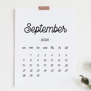 Calendrier à imprimer Septembre 2025, Calendrier de septembre, Calendrier de naissance de septembre 2025, Calendrier de grossesse