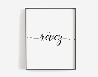 Rêvez French Words, Printable Quote, French Quote, French Wall Art, Inspirational Print