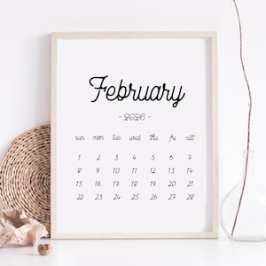 Printable Calendar February 2026, February Calendar, February 2026 Baby Due Date Calendar, Pregnancy Calendar