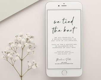 We Tied The Knot, Digital Template, Elopement Evite, Wedding Announcement Editable File - Alfreda