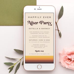 Happily Ever After Party, Phone Invitation, Mid Century Modern, Elopement Reception, Electronic Invite - Esme