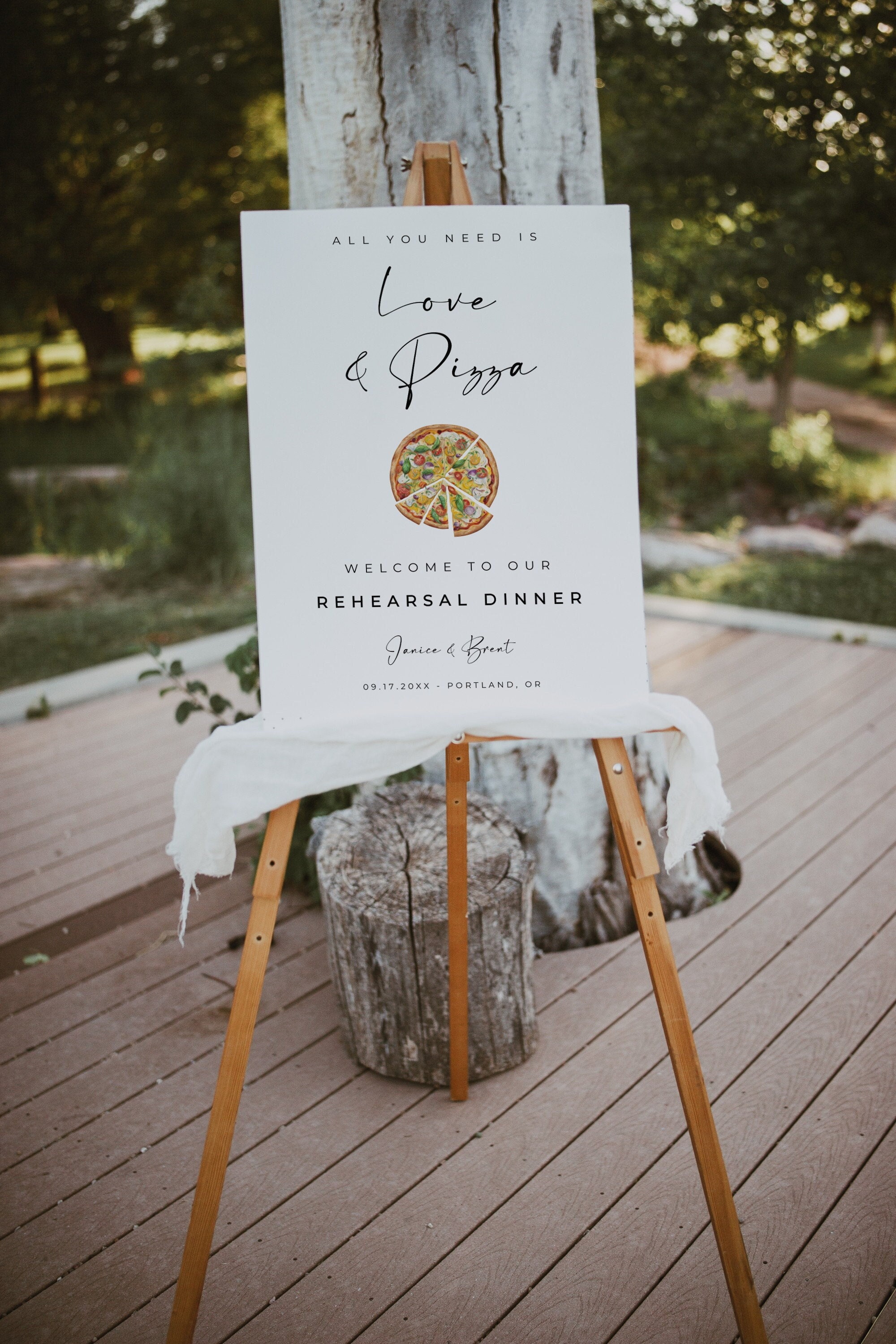 Rehearsal Dinner Welcome Sign, Love And Pizza Editable Template, Wedding Signage, Wedding Rehearsal Printable Sign - Alfreda