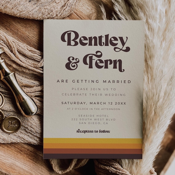 Retro Wedding Invite, Mid Century Modern Printable Card Editable Template, ESME